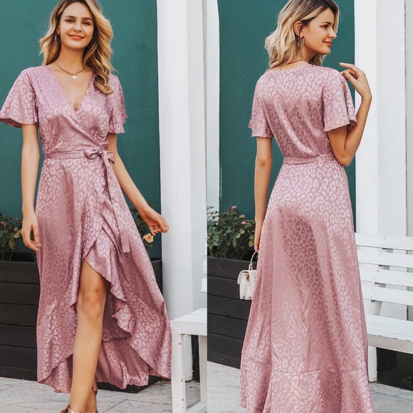 DINA Leopard Print Blush Wrap Maxi Dress - Picture 3 of 3